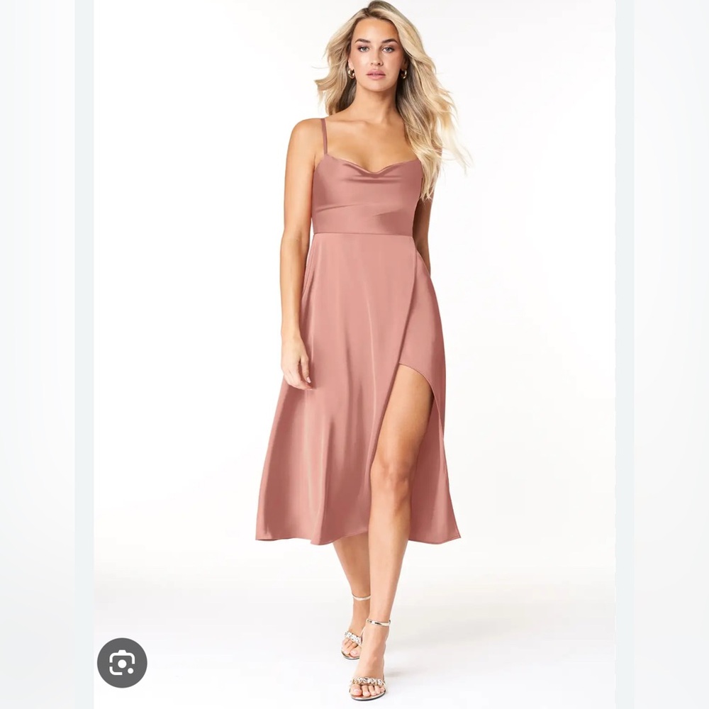 Azazie Rose Mauve Satin Slip Dress | Cowl Neck Bridesmaid Gown | Size 8